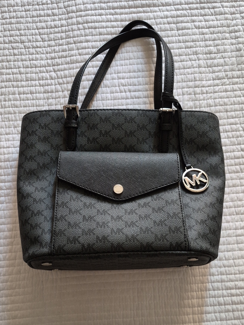 Michael Kors Black Monogram Tote with MK Charm